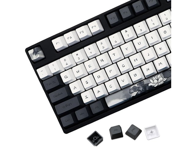 JSJT Ink Lotus Keycaps 140 Keys OEM Profile Keycap PBT Dye Sublimation Key Caps for ANSI/ISO Layout Cherry MX Switch Mechanical Gaming Keyboards...