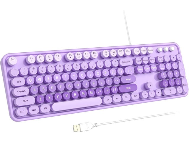 Large Print Keyboard, USB Wired Computer Keyboard, Full Size Keyboard with Number Pad for PC Laptop Desktop Windows 7 8 10 11 (Purple Colorful)