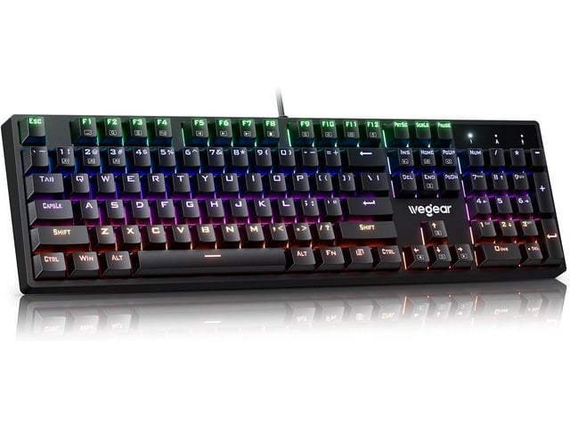 Mechanical Gaming Keyboard with Blue Switch, 104-Key Full Size RGB Backlit Wired Keyboard11 Modes, Anti-Ghosting, Double-Shot ABS Keycaps, Lighted...