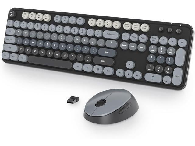 Fogruaden Black Keyboard and Mouse Wireless, Retro Typewriter Keyboard, 2.4GHz 104 Keys Full Size Cute Keyboard with Number Pad, Gradient Colorful...