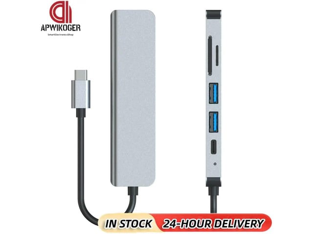 6 in 1 USB C Hub 100W PD 4K HDMI-Compatible USB C Multi-Port Adapter USB 3.0 USB 2.0 for USB C Laptops and Other Type C Devices