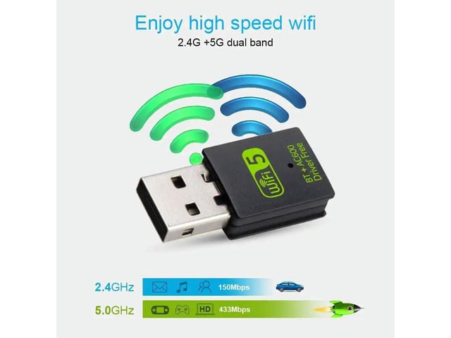 USB Bluetooth Adapter 600Mbps Dual Band 2.4/5Ghz Wireless Network External Receiver Mini Dongle for PC/Laptop/Desktop
