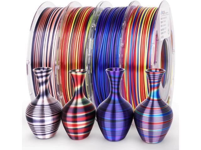 AMOLEN Silk PLA 3D Printer Filament Bundle, Shiny Multicolor Rainbow PLA Filament 1.75mm Pack, Fast Color Change PLA 3D Printing Filament for Most...