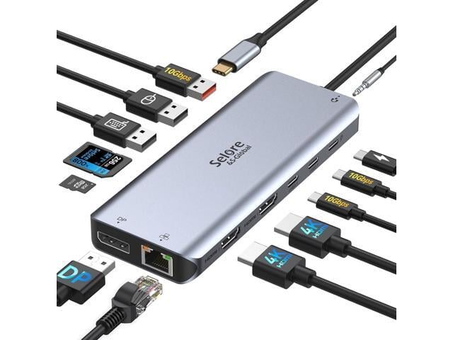 USB C Docking Station Dual Monitor, Selore 13-in-1 Triple Monitor with Dual HDMI, DP, 100W PD, Gigabit Ethernet, 10Gbps USB A/C Ports -Laptop...