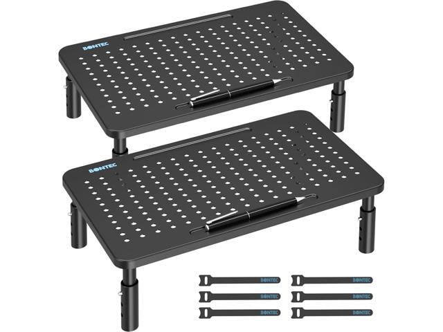 BONTEC Monitor Stand for Desk 2 Pack, 3-Level Height Adjustable Metal Monitor Riser, 14.5 x 9.1 in Ergonomic Computer Stand with Pen Holder & Cable...