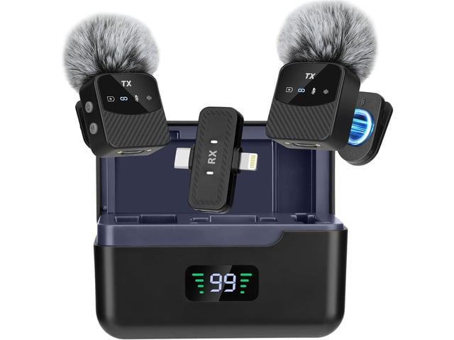 Mini Wireless Lavalier Microphone for iPhone/Android/Tablets,Magnetic Mini Mic with Noise Reduction, 25H Battery Life with Charging Case, Lapel...