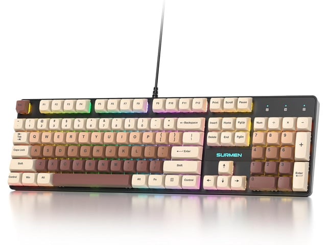 Full Size Mechanical Keyboard, Creamy Keyboard with Number Pad, 104 Keys Wired Gaming Keyboard with Red Switch, RGB Backlit for PC Laptop