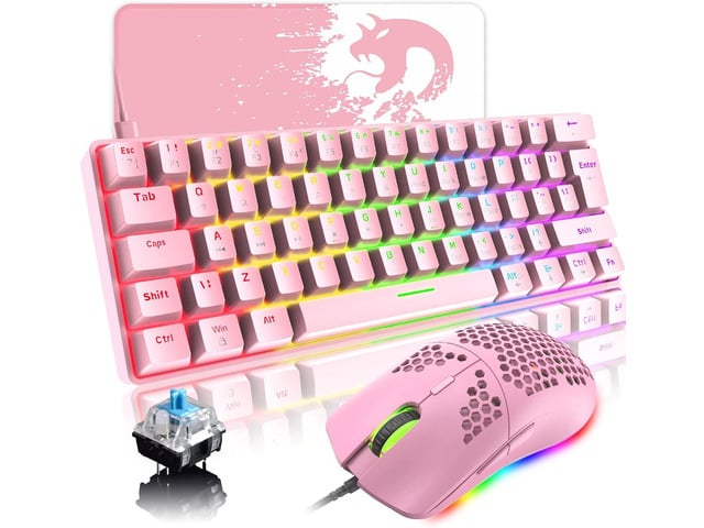 LexonElec Portable 60% Mechanical Gaming Keyboard, 62-Key Mini Wired Office Keyboard, Blue Switch LED Backlight for Windows Laptop Mac Easy to Travel