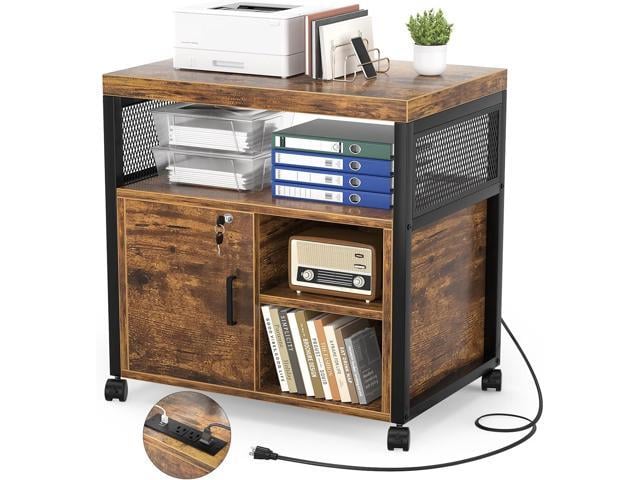 Unikito Rolling File Cabinet, Lateral Filing Cabinet on Wheels Mobile Office Printer Stand with Door and Open Storage Shelf for A4, Letter Size and...