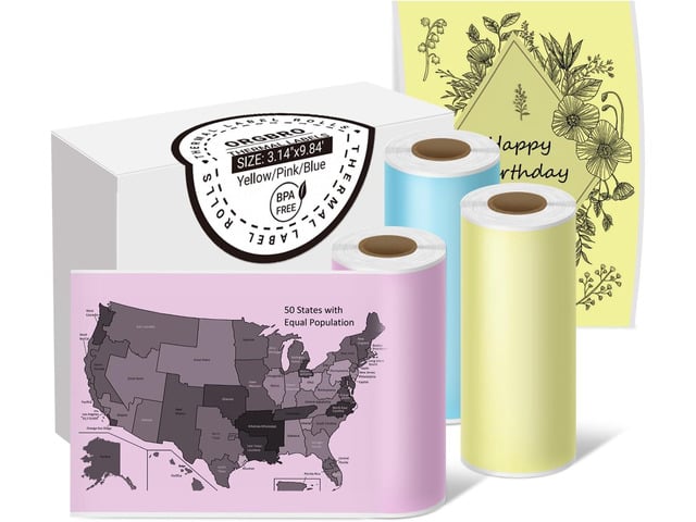 ORGBRO Yellow/Pink/Blue Self-Adhesive Thermal Paper, Sticker Paper for X3/Z3 Portable Sticker Printer, Mini Printer Paper for Journal, Photos,...