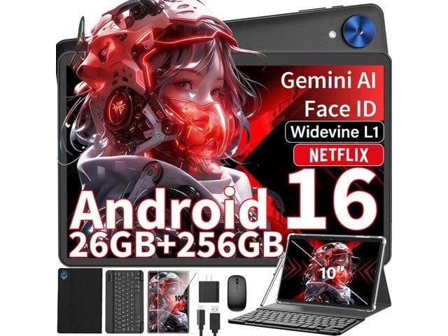 Android tablet, 2026 10 inch Android 16 tablet with keyboard, 26GB+256GB+2TB Expand, AI Tablet with Gemini, 8-Core, 8000mAh, 5G WiFi, GPS, GMS,...