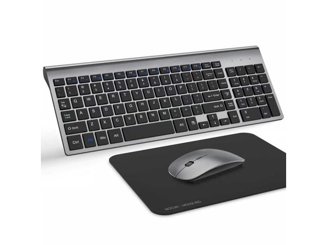 Wireless Keyboard Mouse Combo, 2.4G Compact and Ultra Slim Wireless Keyboard and Mouse for Windows, Computer, Desktop, PC, Laptop (Grey)