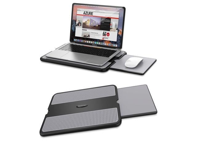 Portable Laptop Lap Desk w/Retractable Left/Right Mouse Pad Tray, Non-Slip Heat Shield Tablet Notebook Computer Stand Table w/Sturdy Stable Work...