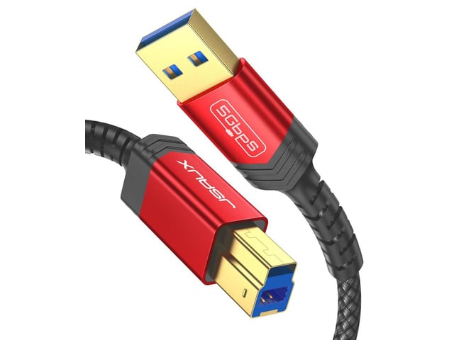 JSAUX USB 3.0 Printer Cable A to B 10FT/3M for Printer and HDD, Black Up to 5Gbps USB 3.0 transfer; 10,000+ bend-tested nylon braid for printers,...