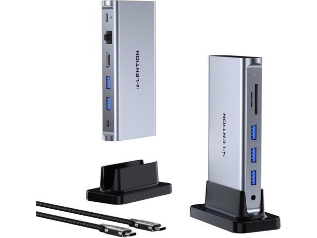 LENTION 11-in-1 USB C Docking Station with Detachable 3.3ft Long Cable, 4K@60Hz HDMI, 100W PD, Ethernet, USB 3.0, SD/TF, Vertical Design for...