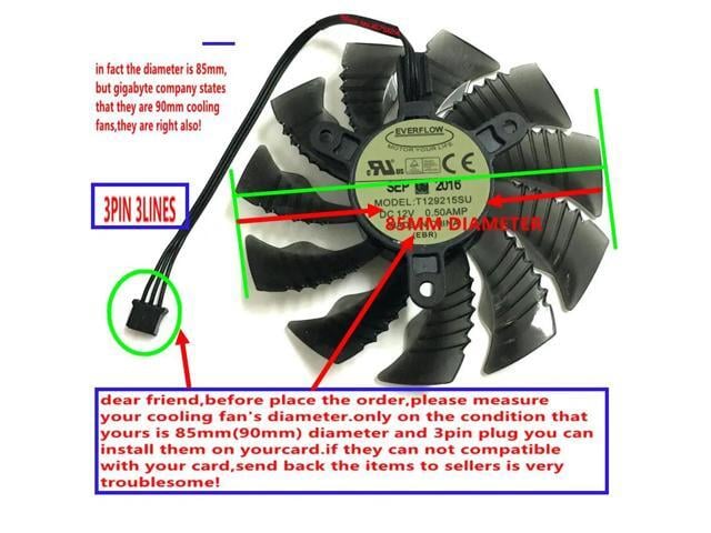 3-Pin T129215SU Graphics Card Fan/Cooler, Suitable for GTX 970 Mini-ITX OC and GTX 960 ITX OC 4 GB