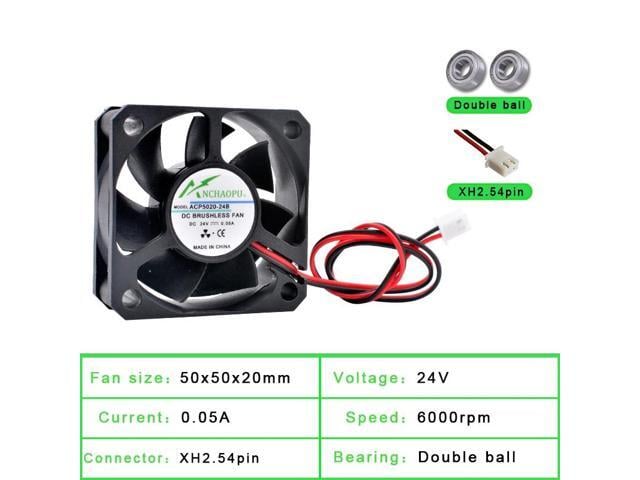 ACP5020 5cm 50mm Fan (50x50x20mm), DC24V Dual Ball 2-Pin Cooling Fan, suitable for power supplies, chargers, printers, and inverters.