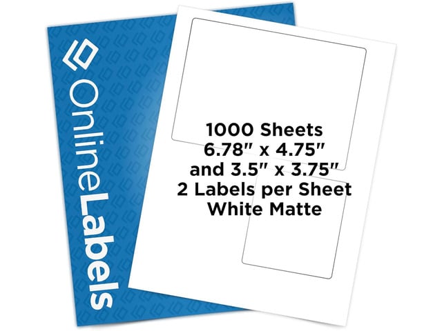 Online Labels 6.78 x 4.75 and 3.5 x 3.75 Shipping Labels - Compatible with USPS Click-N-Ship - Pack of 1,000 Sheets - Inkjet/Laser Printer