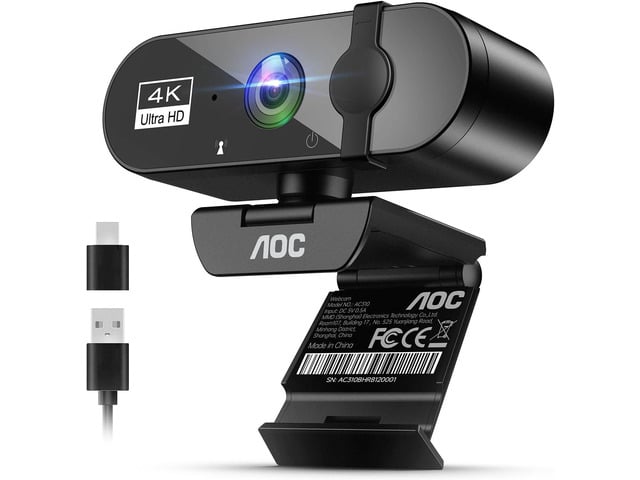 AOC 4K Webcam for PC, Streaming Computer Camera with Noise-Canceling Mic