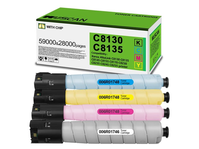 C8130 C8135 C8145 High Yield Color Toner Cartridge Replacement 006R01746 006R01747 006R01748 006R01749 Compatible with C8155 C8170 Printer Black...