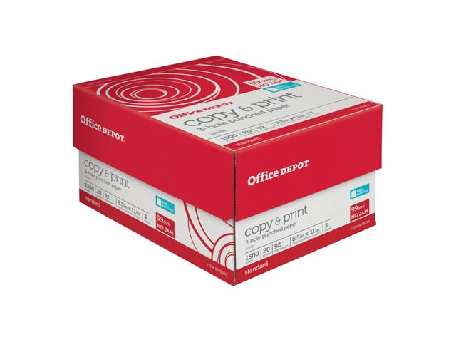 3-Hole Punched Multi-Use Printer & Copy Paper, 3 Reams, White, Letter (8.5' x 11'), 1500 Sheets Per Case, 20 Lb, 92 Brightness