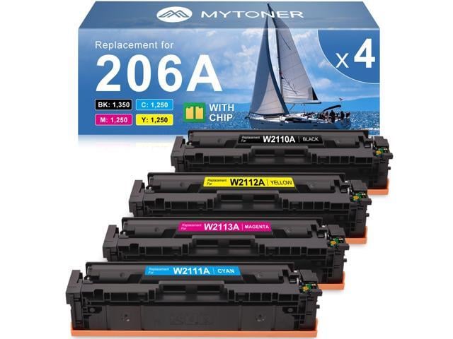 HP 206A Toner Cartridges 4 Pack High Yield for M283fdw M283cdw M255dw With Chip, Replacement for HP 206X W2110A W2110X, Compatible with Color...