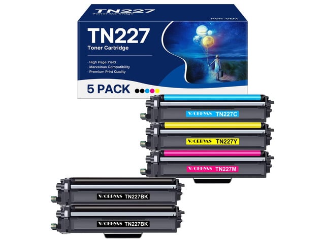 Brother TN227 High Yield Toner Cartridge 5 Pack, Compatible for Brother TN227 TN223 with MFC-L3770CDW HL-L3270CDW HL-L3210CW HL-L3230CDW HL-L3230CDN...