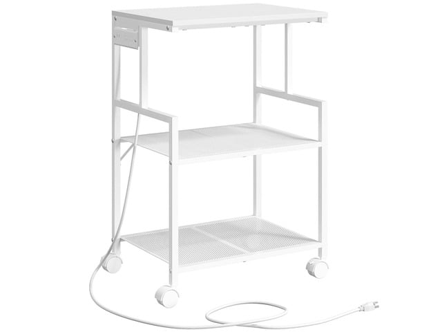 Mobile Printer Stand, 3-Tier Industrial Printer Cart with 2 AC Outlets and 2 USB Ports, Rolling Printer Table on Wheels for Home Offices Kitchen...
