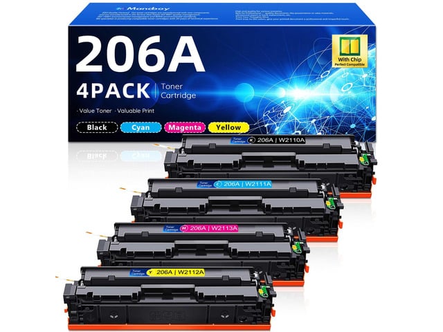 HP 206A Toner Cartridges 4 Pack - Replacement for HP 206A Toner for Color Pro MFP m283fdw M283cdw M283fdn M255nw M255dw M255dn M282nw Printer with Chip