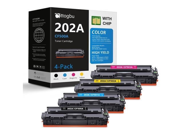HP 202A Toner Cartridges 4-Pack (BK/C/M/Y) Replacement for HP 202A Toner & 202A Ink, Compatible with Color Pro M254 Series, Pro MFP M281 Series, Pro...