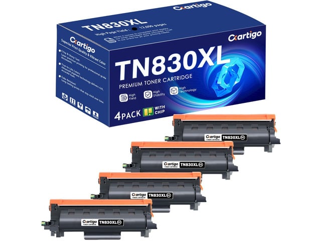 Brother TN830XL Black High Yield Toner Cartridge 4 Pack Replacement for TN-830XL TN 830XL Compatible with Brother HL-L2460DW DCP-L2640DW HL-L2480DW...