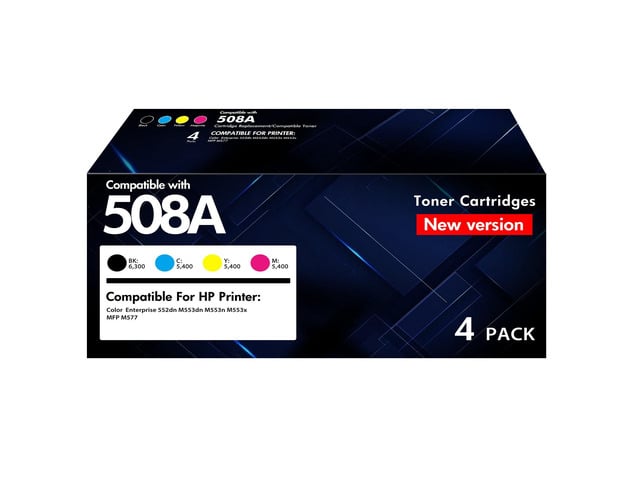 HP M553 508A Toner Cartridges 508X High Yield CF360A CF360X New Version 4 Pack Compatible for HP Color LaserJet Enterprise M553 M552 MFP M577 Series...
