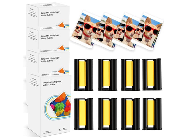 HP Compatible for M100/M110/M200/M210 4' x 6' Photo Printer 320 Sheets Photo Paper & 8 Ink Cartridges, for DHP512/DHP513/DHP514/DHP515 Refill, Dye...