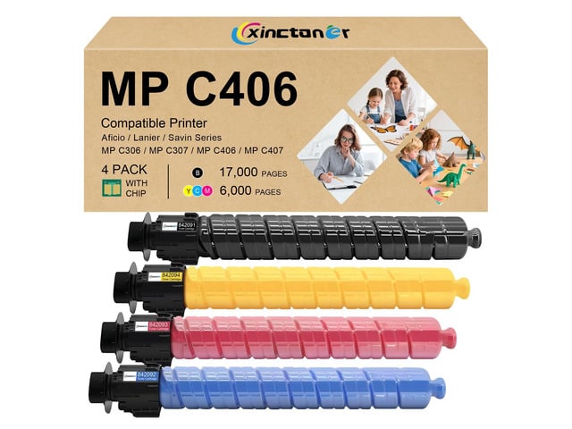 MP C306 C406 C307 C407 Toner Cartridge High Yield 4 Pack Replacement for Ricoh 842091 842092 842093 842094 Work for Ricoh MP C306 C307 C406 C407...