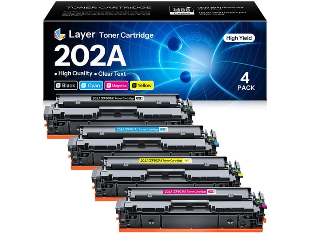 HP 202A Toner Cartridge 4 Pack Compatible Replacement for HP 202A CF500A Color Pro MFP M281cdw M254dw M281fdn M254dn M254nw M281 Printer Toner...