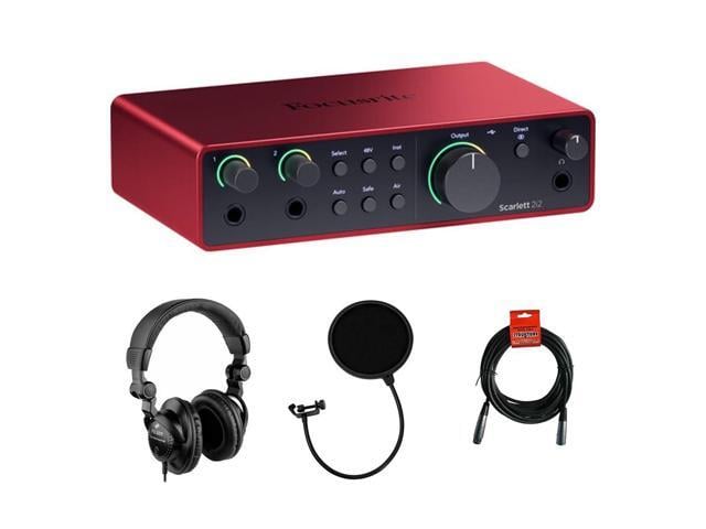 HP Focusrite Scarlett 2i2 USB-C Audio Interface (4th Gen) Bundle with Polsen HPC-A30 Studio Monitor Headphones, Pop Filter and XLR- XLR Cable