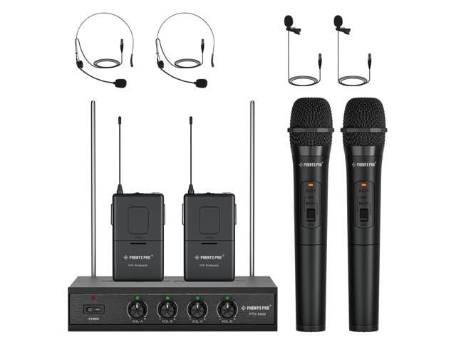 Wireless Microphone System, 4-Channel VHF Wireless Microphone Set with 2 Handhelds/2 Bodypacks/2 Lapels/ 2 Headset, Metal Receiver, Suitable for...