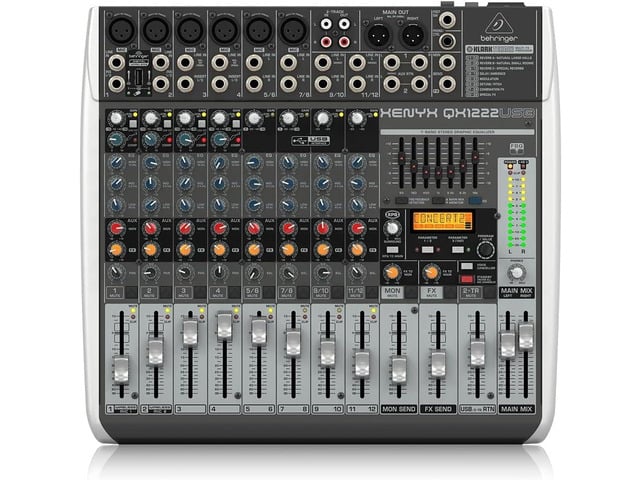 Behringer XENYX QX1222USB Premium 16-Input 2/2-Bus Mixer with XENYX Mic Preamps and Compressors, Klark Teknik Multi-FX Processor, Wireless Option...