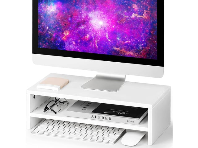 BEYGORMMonitor Stand Riser, White, 16.5 inch, 2 Tiers Wood Desk Shelf Computer Screen Stand with Storage, For Desktop Laptop/Screen/TV/PC/Printer...