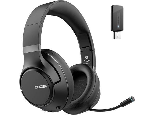 H300 Wireless Headphones with Microphone,Over Ear Bluetooth Headsets, Black USB Dongle,One-Tap Mute, Environmental Noise Cancelling Retractable...