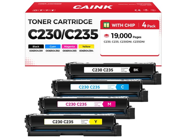 C230 C235 Toner Cartridge Set 4-Pack with Chip High Capacity Replacement for Xerox 006R04391 006R04392 006R04393 006R04394 Toner Compatible for...