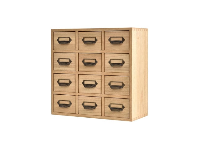 Wooden Storage Cabinet, 12-Drawer Desktop Organizer Natural 12CG-NA 12 Mini Drawers with Metal Label Holder Pulls for Cards, Crafts, Tea Bags,...