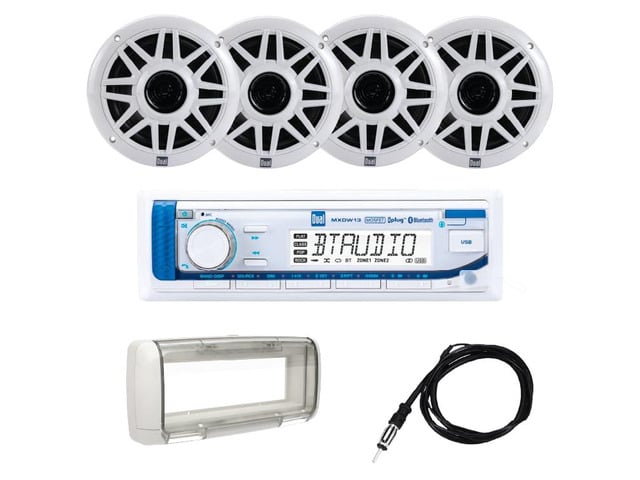 MXP154SG Marine Stereo with 4 6.5' Speakers & Splashguard Complete boat audio kit, four 6.5' marine speakers, splashguard & antenna included,...