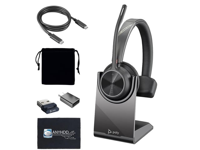 Poly Voyager 4310 UC Wireless Headset + Charge Stand - Connect to PC/Mac & Cell Phone, Single-Ear Headset with Mic + Charging Station + USB A to C...