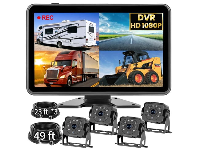 4-Wired Backup Camera System, 10.1' HD Touch Monitor for Truck/RV 1080P Side Rear View Cameras with Quad Split Monitor, DVR Recording Waterproof...