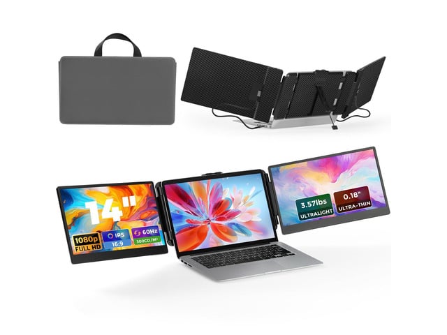 Laptop Screen Extender, 14' FHD 1080P IPS Portable Monitor for Laptop, Triple Screen Extender Monitor USB-C/HDMI Plug-Play for Windows, Mac, Fit...