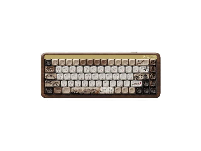 Mechanical Gaming Keyboard with Walnut Wooden Case, MU01 Mountain Seclusion 65% 68-Key RGB 2.4G Wireless/Bluetooth/Wired Hot-swappable Keyboard...
