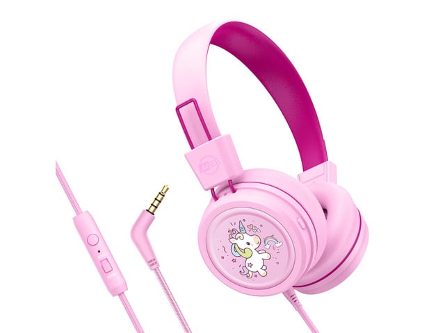 KidJamz KJ55 Wired Childrens Headphones with 3.5mm Plug, Colorful Graphics, Volume Limiter & Microphone, Adjustable On-Ear Kids Headset for Online...