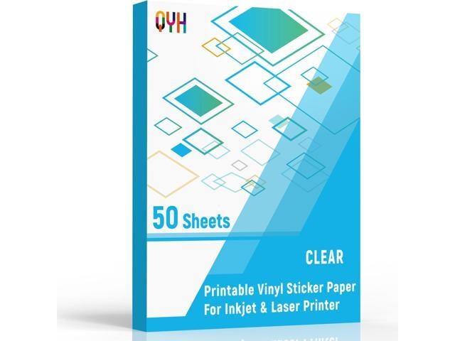 Premium Clear Printable Vinyl Sticker Paper, 50 Sheets Transparent Fast Dry Non Waterproof, for Inkjet & Laser Printers, Compatible With Cricut,...