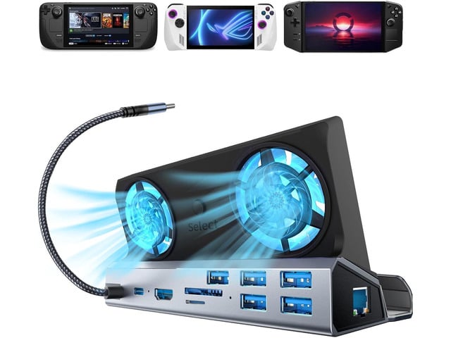 10-in-1 Docking Station for Steam Deck OLED & ROG Ally X & Legion Go, Dual Cooling Fan 5 USB Ports, 4K@60Hz HDMI 2.0, 100W Charging Port Support...